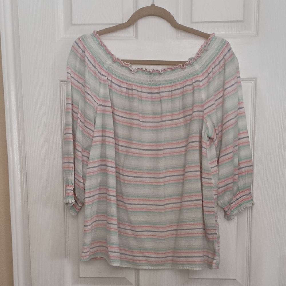 INC International Concepts Striped Cotton Blouse b260